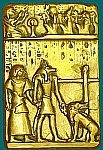 Ägyptisches Relief Totengericht,  Anubis bei der Herzwägung,  Anubis bei der Herzwägung