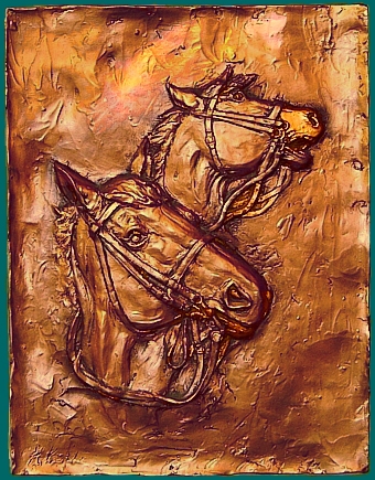 Relief:  Zwei Pferdekpfe